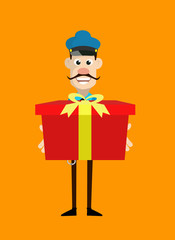 Cartoon Cop Policeman - Presenting a Gift Box