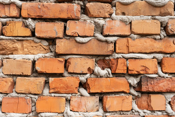 old red brick falling apart wall texture background