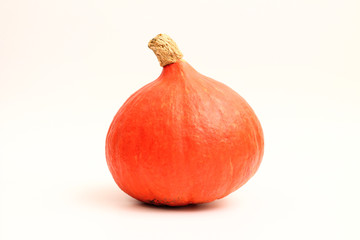 Isolated red kuri squash on a white background. Side view of a small pumpkin without the ridges.