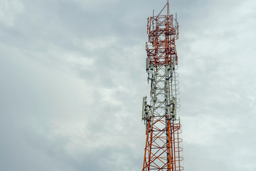 Communication tower transmission  signal with blue sky
