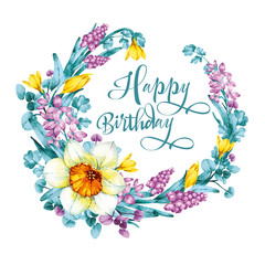 Obraz premium round frame of daffodil white, yellow