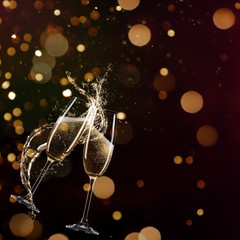 Glasses of champagne levitating in the air, celebration theme. © Lukas Gojda