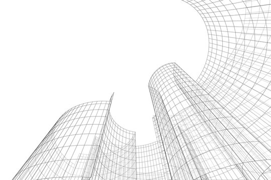 Architecture building 3d. Concept sketch. Futuristic backdrop