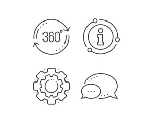 360 degree line icon. Chat bubble, info sign elements. Full rotation sign. VR technology simulation symbol. Linear full rotation outline icon. Information bubble. Vector