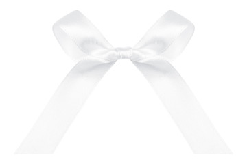 Gift bow made of white silk ribbon isolated on white background