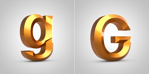 Gold 3d letter G isolated on white background.