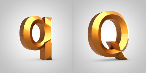 Gold 3d letter Q isolated on white background.