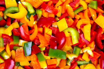 Sliced ​​colored bell peppers. Vitamin healthy food.