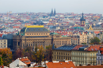 Obraz premium Autumn Prague City with colorful Trees from the Hill Petrin, Czech Republic