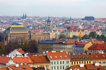 Obraz premium Autumn Prague City with colorful Trees from the Hill Petrin, Czech Republic