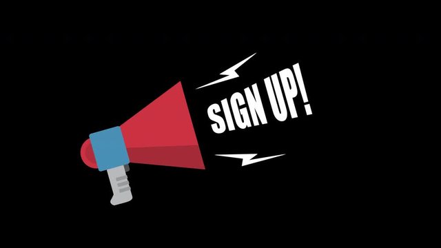 Animated Megaphone with Sign Up Text - Call to Action Overlay for Business and Social Media Videos - Alpha Channel in 4K - Pro Res 4444