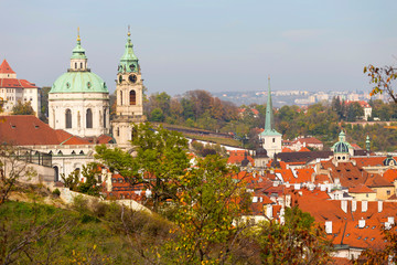 Obraz premium Autumn Prague City with colorful Trees from the Hill Petrin, Czech Republic