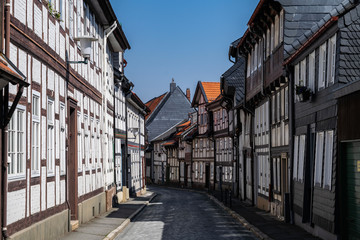 Fototapeta na wymiar Half-timbered houses along the streets in Goslar, Germany