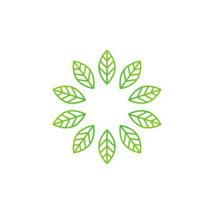 Circle leaves ECO abstract green ecology symbol. template logo design. Stock Vector illustration isolated on white background.