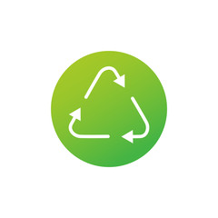 Green arrows recycle eco triangle symbol. Recycled sign. Cycle icon. Recycled materials symbol. Stock Vector illustration isolated on white background.