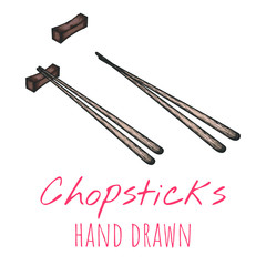 Chopsticks hand drawn illustration, isolated vector design.