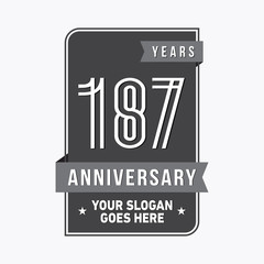 187 years anniversary design template. One hundred and eighty-seven years celebration logo. Vector and illustration.