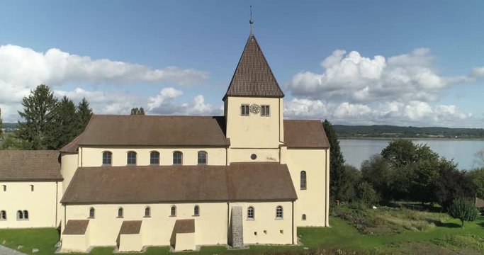Reichenau-Oberzell, BW / Germany - Autumn 2019: St. George's Church on the     island of Reichenau on Lake Constance