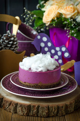 Cheesecake without baking with  Acai Powder and Cotton Candy