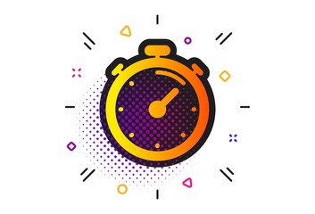 Time management sign. Halftone circles pattern. Timer icon. Stopwatch symbol. Classic flat timer icon. Vector