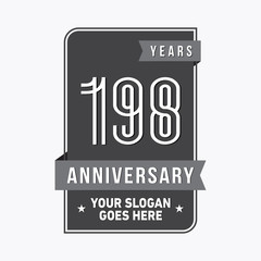 198 years anniversary design template. One hundred and ninety-eight years celebration logo. Vector and illustration.
