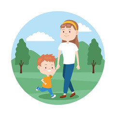 cartoon mother and son icon,colorful design