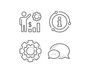Employees wealth line icon. Chat bubble, info sign elements. Work results sign. Money chart symbol. Linear employees wealth outline icon. Information bubble. Vector