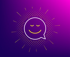 Comic speech bubble with Smile line icon. Halftone pattern. Chat emotion sign. Gradient background. Smile line icon. Yellow halftone pattern. Vector