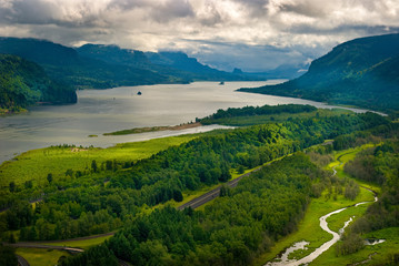 Columbia River Gorge between Oregon and Washington, as viewed from the historic Vista House on...