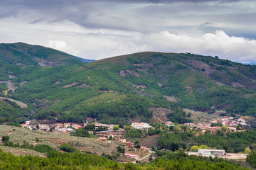 Fototapeta na wymiar Caminomorisco, town surrounded by pine trees in Las Hurdes, Spain