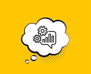 Cogwheel chat line icon. Comic speech bubble. Engineering tool sign. Cog gear symbol. Yellow background with chat bubble. Cogwheel icon. Colorful banner. Vector