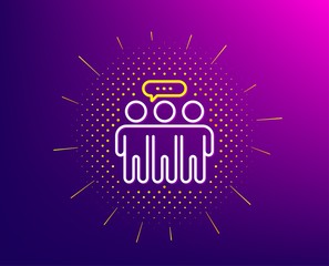 Employees group line icon. Halftone pattern. Collaboration sign. Development partners symbol. Gradient background. Employees group line icon. Yellow halftone pattern. Vector