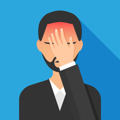 Flat style of man with a gestures facepalm expression. Man with hand flopping her forehead. Headache, disappointment or shame. Epic fail emotion. Isolated vector illustration.