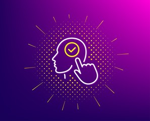 Head line icon. Halftone pattern. Select user sign. Checkbox symbol. Gradient background. Select user line icon. Yellow halftone pattern. Vector