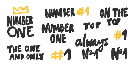Number one collection. 1 hashtag set. Sticker for social media content. Vector hand drawn illustration design. 