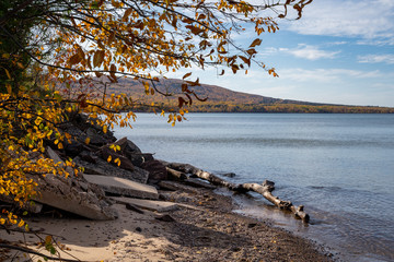 Shoreline of Lake Superior in the Upper Peninsula of Michigan in the Porcupine Mountains State Park in autumn