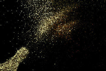 Abstract composition. Christmas composition, champagne made from golden glitter on black background