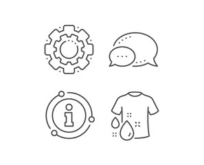 Wash t-shirt line icon. Chat bubble, info sign elements. Laundry shirt sign. Clothing cleaner symbol. Linear wash t-shirt outline icon. Information bubble. Vector