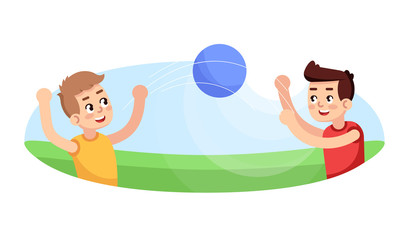 Boys playing ball flat vector illustration