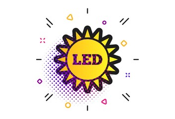 Led light sun icon. Halftone dots pattern. Energy symbol. Classic flat led icon. Vector