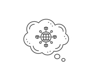 Logistics network line icon. Chat bubble design. Parcel tracking sign. Goods distribution symbol. Outline concept. Thin line logistics network icon. Vector