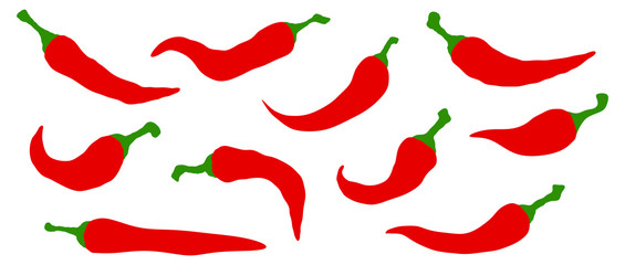 Set of chili hot peppers. Vector icon on white background. - obrazy, fototapety, plakaty