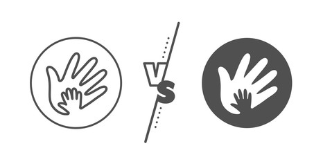 Fototapeta premium Social responsibility sign. Versus concept. Hand line icon. Honesty, collaboration symbol. Line vs classic social responsibility icon. Vector