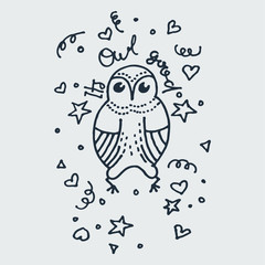 It is Owl Good. Cute doodle owl. Hand drawn vector illustration
