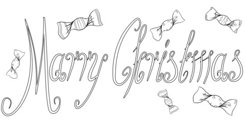 Christmas Schriftzug mit Bonbons zum ausmalen