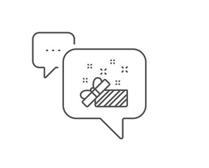 Gift box open line icon. Chat bubble design. Christmas or New year present sign. Surprise symbol. Outline concept. Thin line present icon. Vector