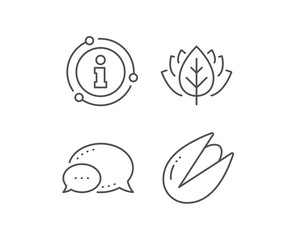 Pistachio nut line icon. Chat bubble, info sign elements. Tasty nuts sign. Vegan food symbol. Linear pistachio nut outline icon. Information bubble. Vector