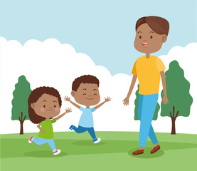 happy father playing with his kids