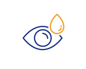 Oculist clinic sign. Eye drops line icon. Optometry vision symbol. Colorful outline concept. Blue and orange thin line eye drops icon. Vector
