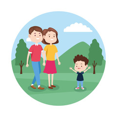Obraz na płótnie Canvas cartoon happy family with little kid in the park